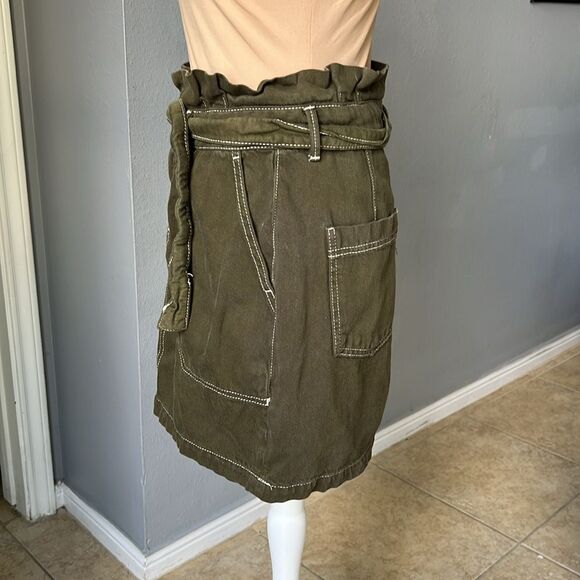 Free People Olive Green Belted utility safari paperbag mini skirt military - Picture 4 of 7